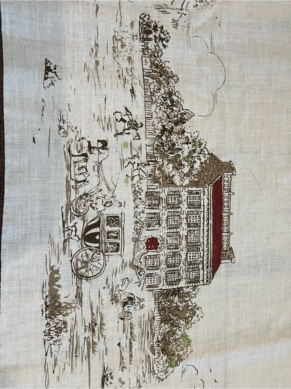 Vintage Charleston Cream Tablecloth with Brown and Green Cottage Border 75x60